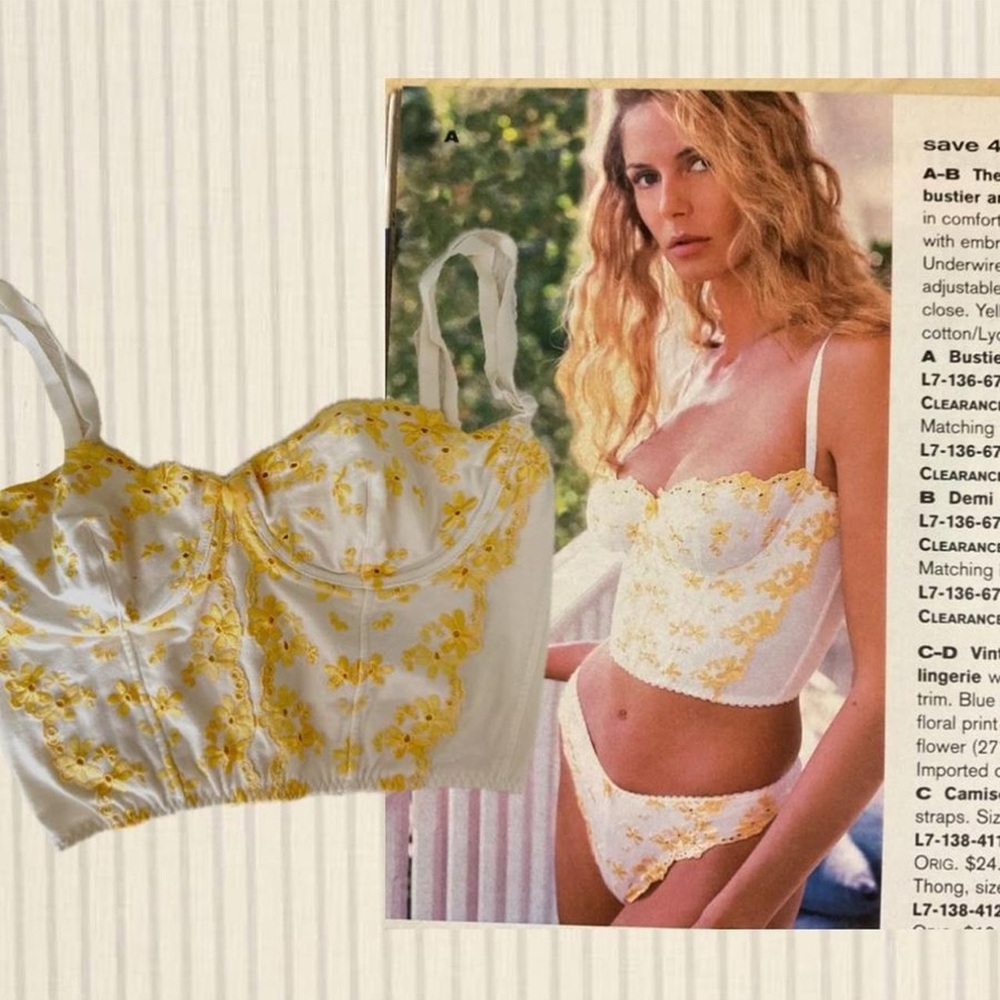 1990’s Victorias Secret Country Floral Yellow and White Bustier Top